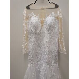 Women’s Wedding Dress Size 14 White Lace Mermaid Bridal Gown Long Sleeve